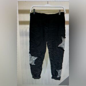 Venti6 Black Sewuin Star Patch Crinkle Joggers NWT Size S Made in Italy